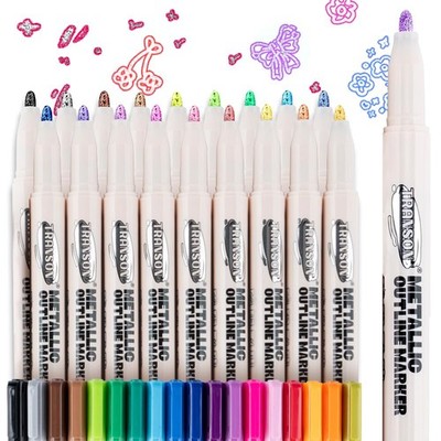 18pcs Outline Shimmering Markers with Metallic for Fun Art Drawing Craft DIY