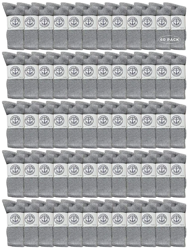 60 PK Yacht & Smith Men's Wholesale Bulk Cotton Socks, Size 10-13(Gray)