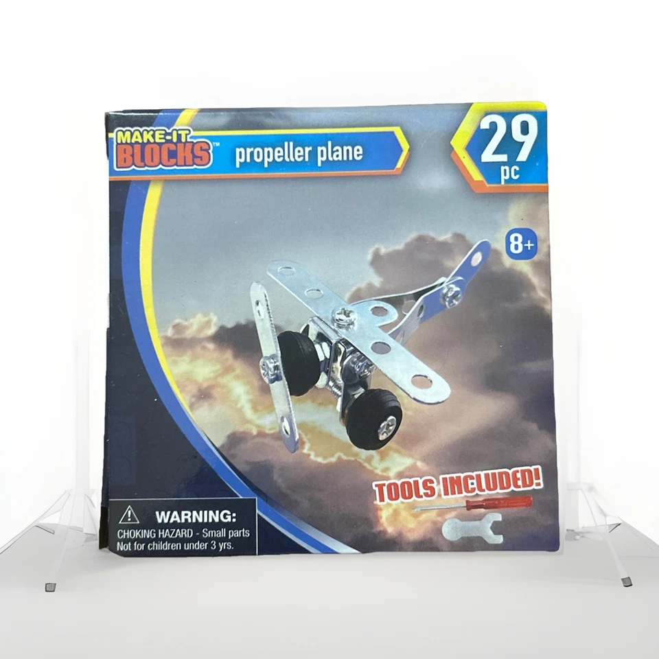 Make-it Blocks Helicopter Propeller Plane Crane Metal Figures STEM TOY W/ Tools - Image 2 of 4