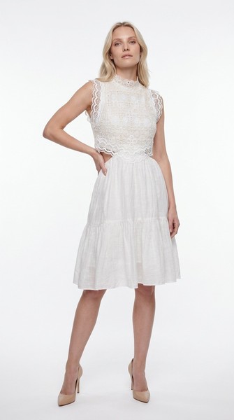 Sandro Damen Kurzes Kleid Weiß Leinenmischung GrößE 34 FR SFPRO02410-image