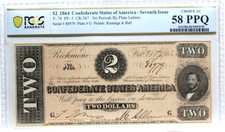 T-70 1864 2 Csa Confederate States Currency Civil War Note Pf5 Pcgs 58 Au R4