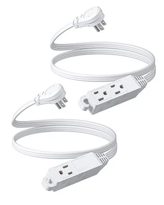 DEWENWILS 2 Pack 3FT Outlet Extension Cord with Flat Plug, 16/3 Awg SPT-3 Cord