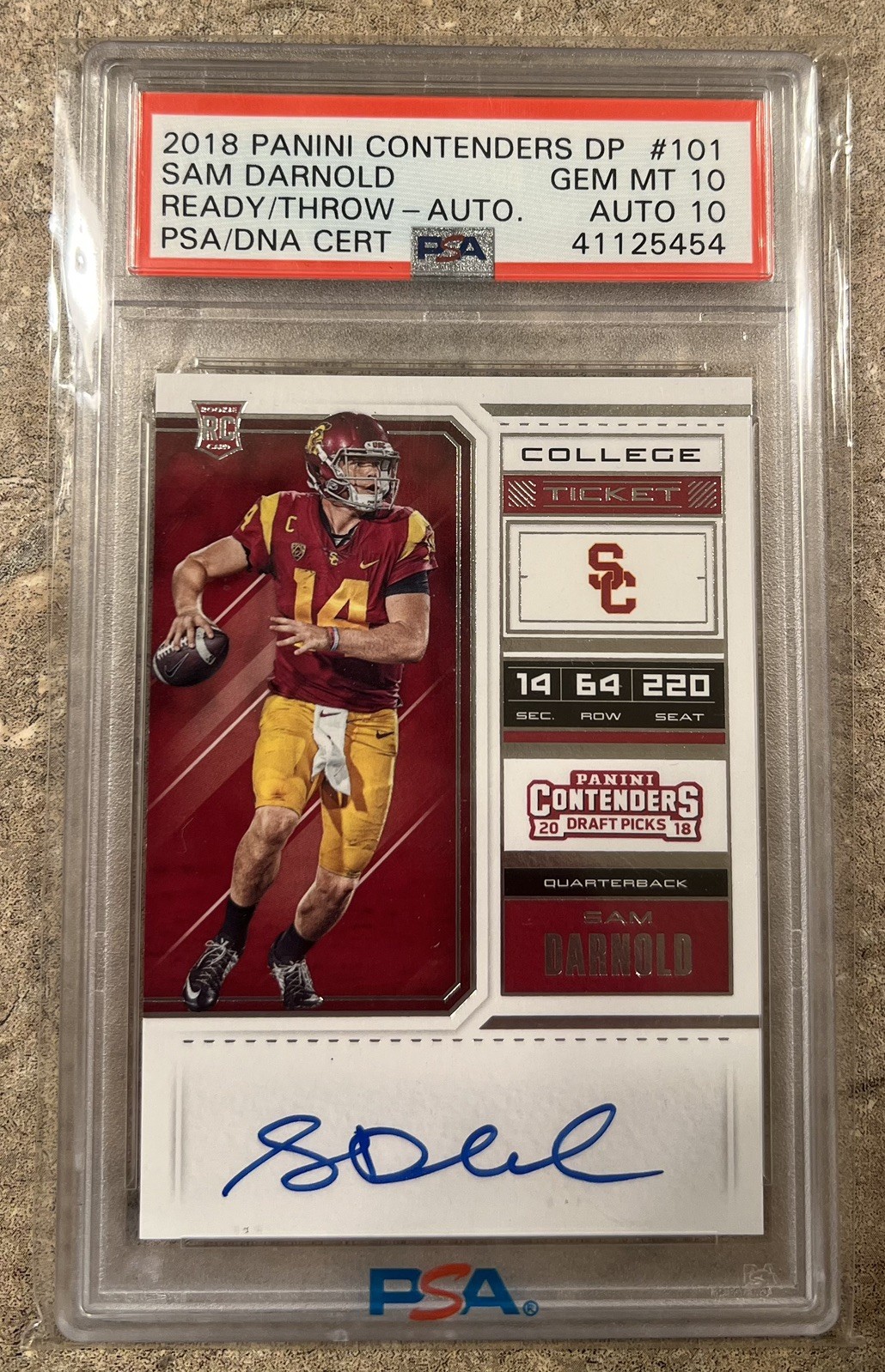 Sam Darnold Panini Contenders Draft Picks #101 Ready to Throw-Red Jersey-Autograph