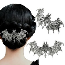 2PCS Gothic Bat Hair Clips with Flower     Halloween Hair Accessories for Wo