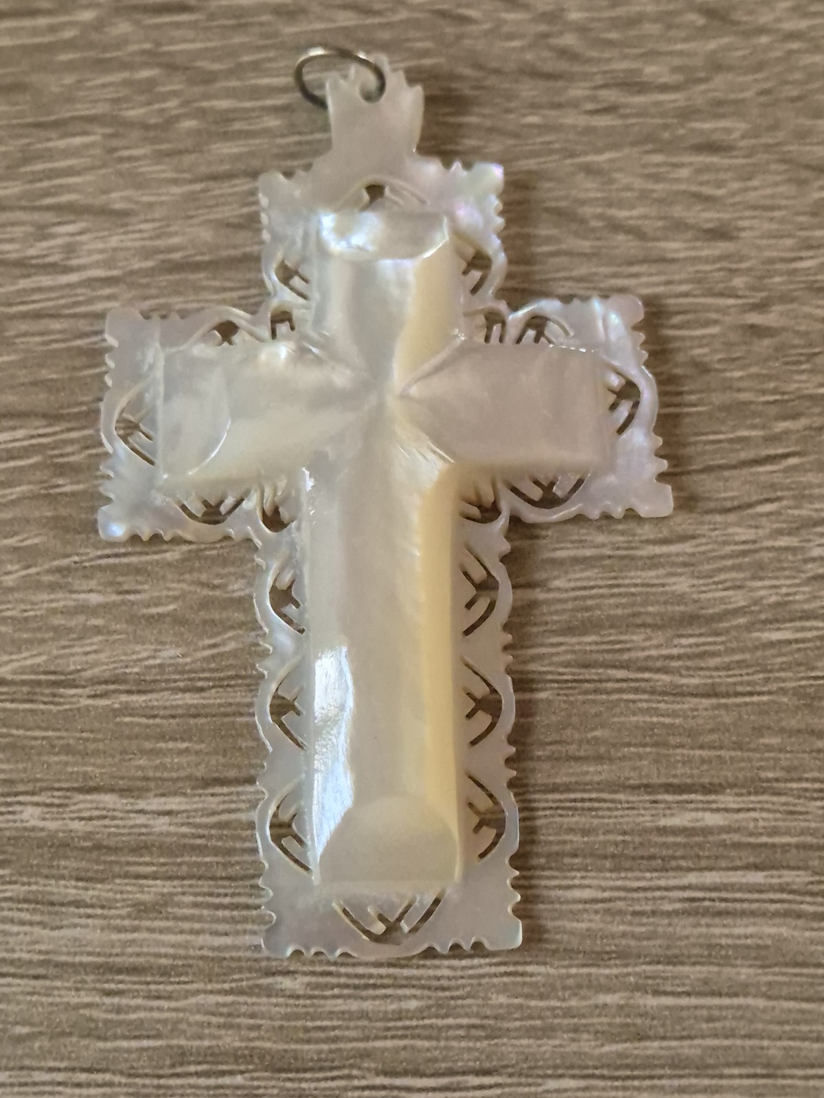 Vintage Large Jerusalem Mother of Pearl Cross Pendant