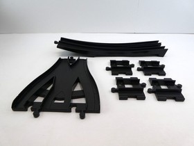 Lego Duplo Black Train Track Junction, Bridge End, and 4 Short Straight Track