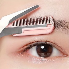New Stainless Steel Pink Eyebrow Scissors with Comb Precise Brow Trimmer