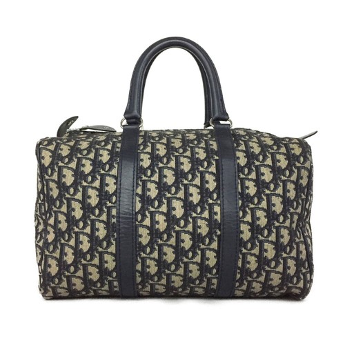 Christian Dior Oblique Trotter Canvas Leather Boston Hand Bag Navy blue/6BF1260