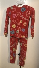 Girl's Red Valentines Sweethearts Candy Hearts Print Pajama Sleepwear Set