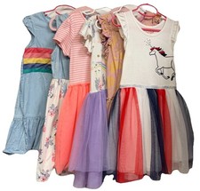 Lot Of 6 Toddler Girls Dresses size 5-6 Tea, Cat  Jack Carters Unicorn 4th July