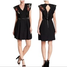 ABS Floral Embroidery Ruffle Cap Sleeve Dress
