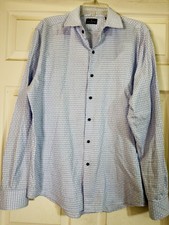 Daniel Hechter 110 Trim Fit Plaid Blue Grid Pattern Dress Shirt Sz L 16-16.5