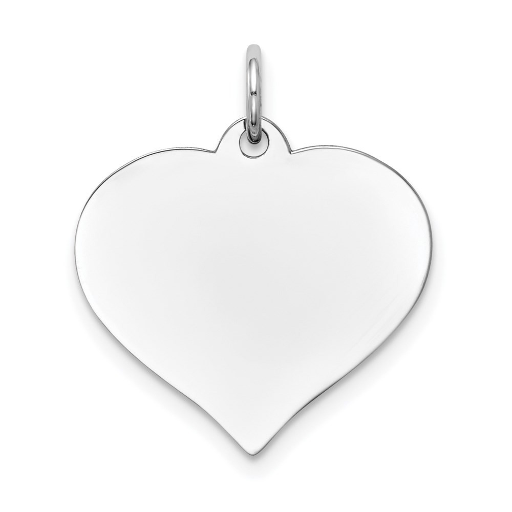 14K White Gold Plain 0.035 Gauge Engravable Heart 20x18mm Disc Charm Pendant