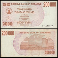 Zimbabwe 200000 Dollars Bearer Cheque, 2007, P-49, Used