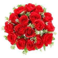 18 PCS Silk Artificial Cemetery Flowers Red Memorial Roses For Grave Vase
