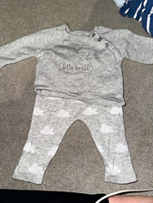 Matalan Little World Baby 2pc Cotton Knit Cloud Set Long Sleeve 0-3M Top