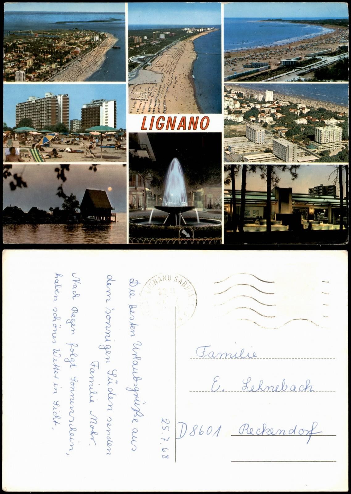 Cartoline Lignano Sabbiadoro cartolina multifoto tra l'altro con vedute aeree 1968