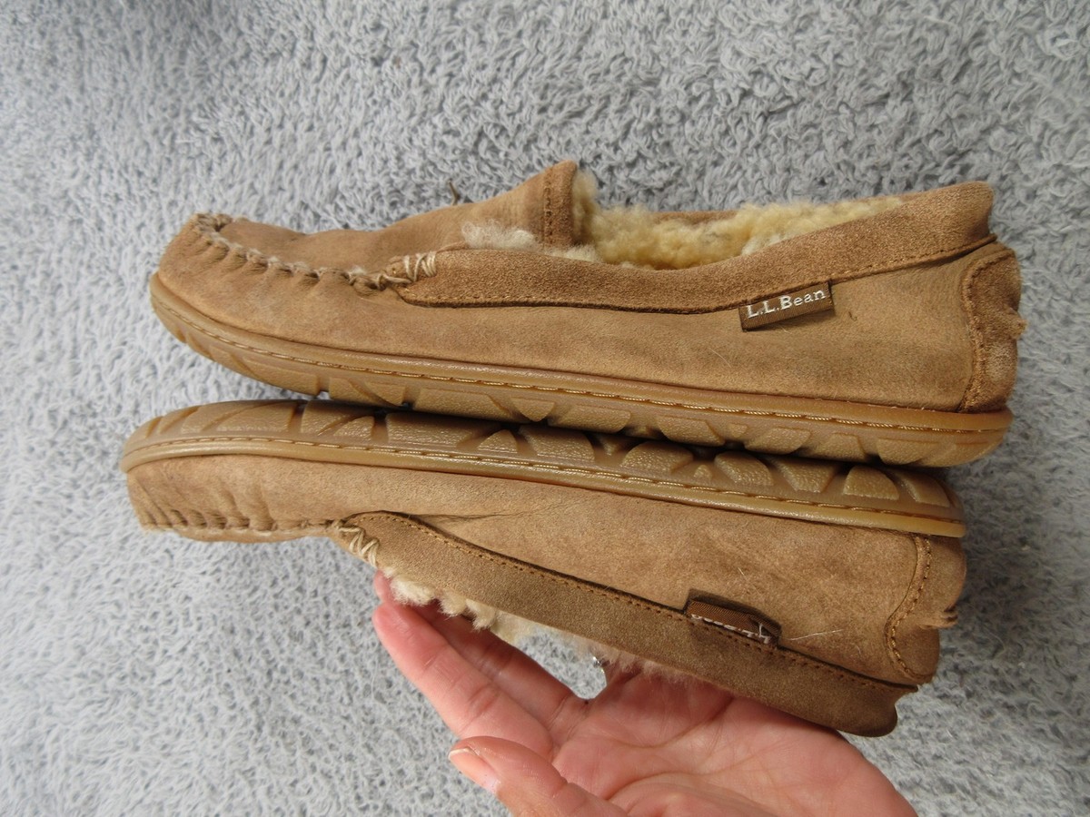 LL Bean Men\'s 8 Suede Lamb Fur Shearling Lined Moccasin Slippers Tan Warm L.L. Bean Suede Upper Slippers for Men for sale | eBay main image 3