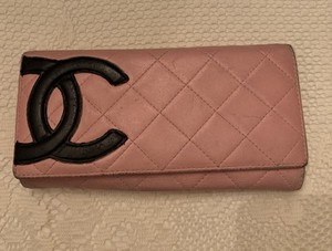 Authentic Chanel Black CC Pink Quilted Wallet