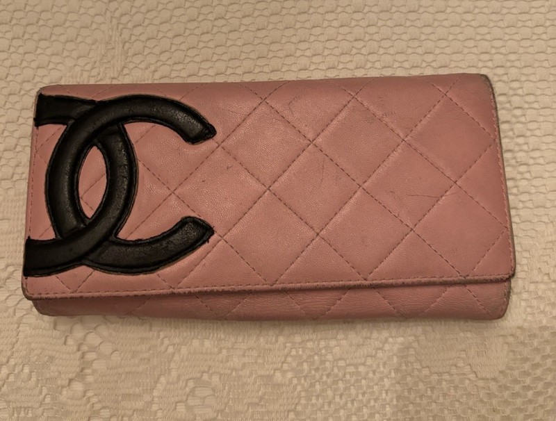 Authentic Chanel Black CC Pink Quilted Wallet