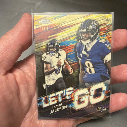 2025 Topps Chrome Football 1/1 Superfractor Lamar Jackson Let’s Go!!! - Picture 1 of 10