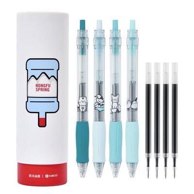 4 PCS KEYBO Gel Ink Pens Different Blue Inks with 4 Extra Black Refills