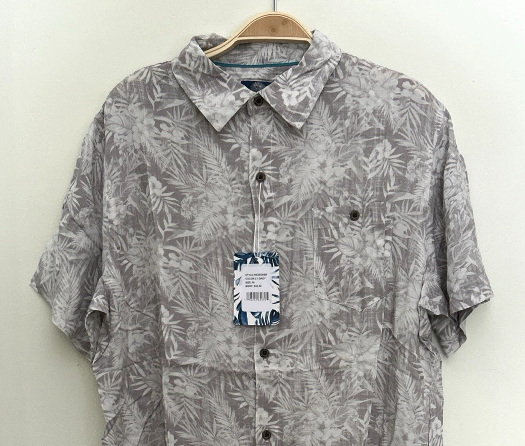 NWT Havana Jim Hawaiian Shirt Mens XL Polo Gulf Aloha Luau Tropical Floral Gray