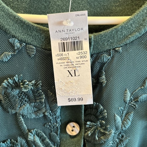 Ann Taylor extra Large Dark Green Cardigan Sweater Button Must See 3D Effect NWT - Picture 4 of 10