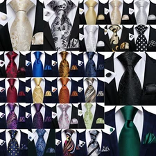 3pcs Mens Tie Floral Stripe Necktie Pocket Square Cufflinks  Set Wedding Formal 