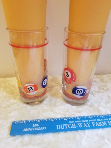 Vintage 2 Libbey Glasses 15 oz High Ball Tumblers Billiard Pool Cue Balls Glass - Picture 4 of 5