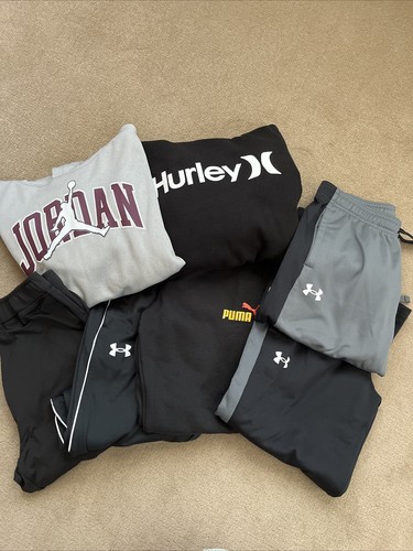 Lot Of Clothes Boy Large, 7pcs Jordan,Under Armour,Puma,Hurley Joggers, Hoodies