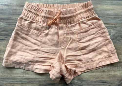 Athleta Cabo Linen 4" Shorts Women's Orange Drawstring Stretch Waist Pockets 2