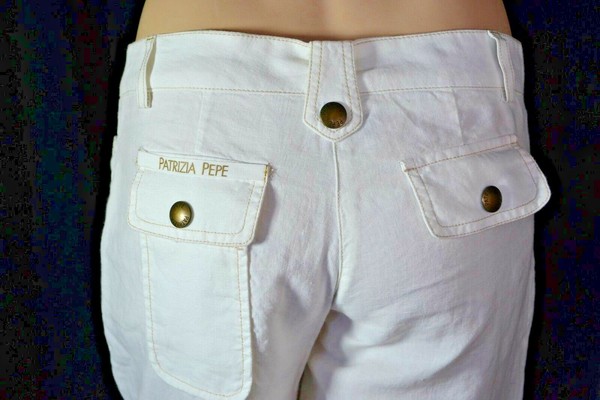 Pantalón de diseño original PATRIZIA PEPE elegante lino blanco XS 34 nuevo 183 € NUEVO etiquetas