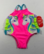 BABY  S UNICORN ONE-PIECE BATHING SUIT WITH SIDE RUFFLES SIZE 12 MO