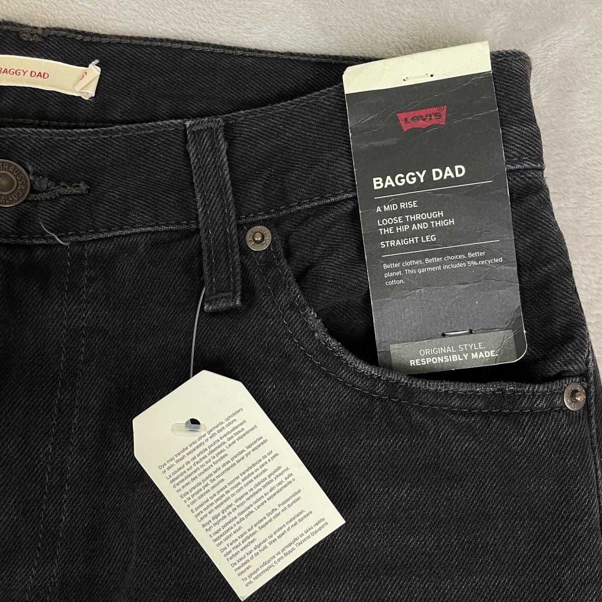 ?LEVIS Baggy Dad Jeans Womens 26x30 Premium Black Loose Fit 