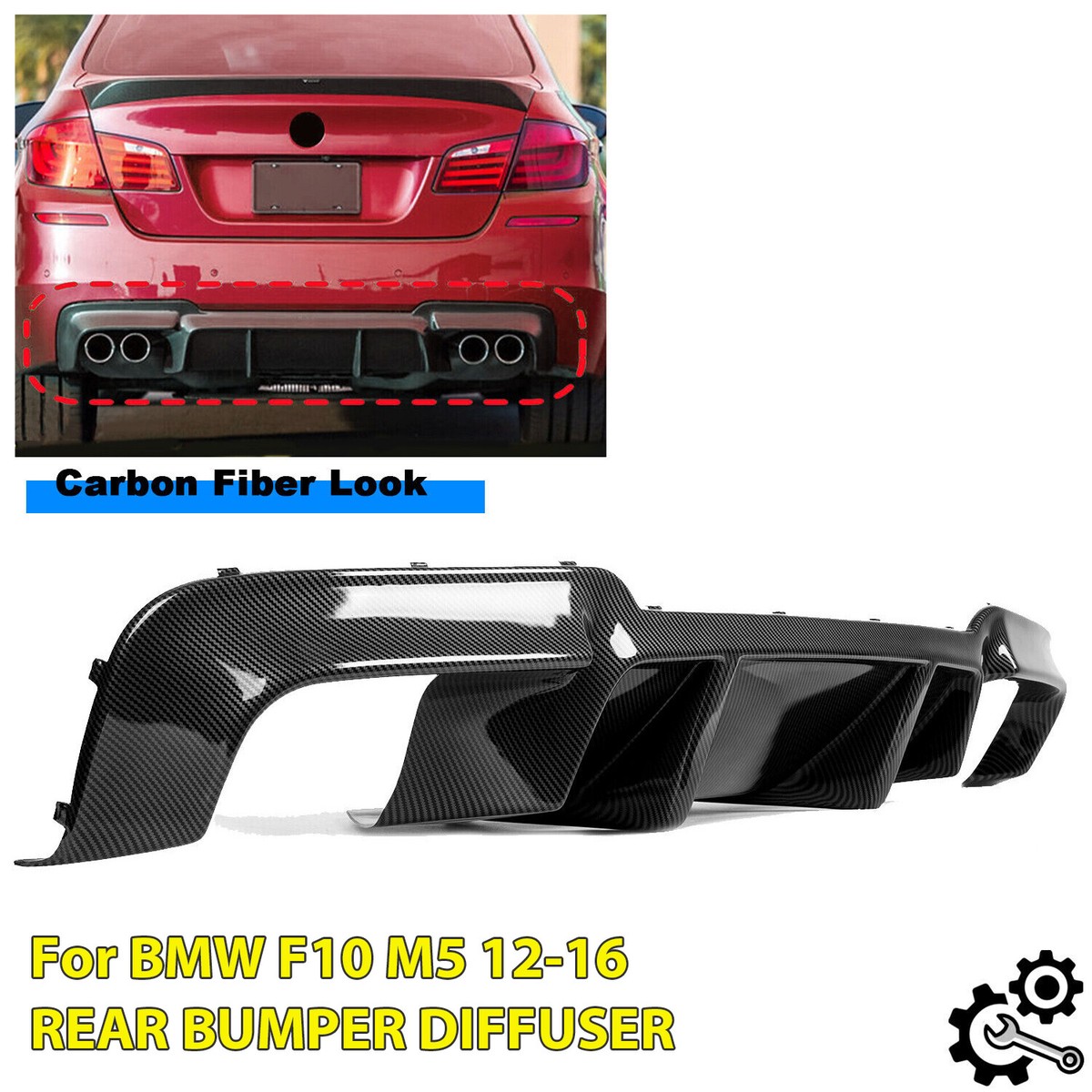 Rear Diffuser Carbon Fiber Color Fits 12-16 BMW 5 Series F10 M5 