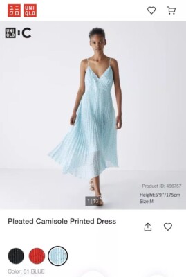 uniqlo pleated camisole dress NWT Uniqlo Pleated Camisole Printed Dress Size L light Blue with Red Dots