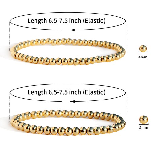 Fashion Women Men 4mm 18k Gold Filled Bead Elastic Bracelet Beaded Bracelets - Picture 15 of 17