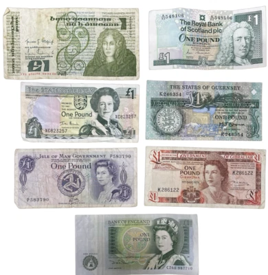 UNITED KINGDOM 7 BANKNOTE COLLECTION-CHANNEL ISLANDS, SCOTLAND, IRELAND, ENGLAND - Image 1 of 2