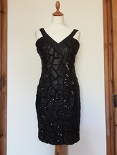 Eve Vogue NEW Black Party Stretch Sequin Fitted Dress.  V Neck.  Size 10