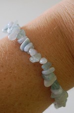 BLUE LACE AGATE AND AQUAMARINE CRYSTAL HEALING CHIP BEAD BRACELET, PEACE
