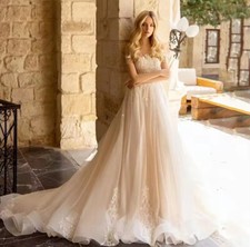 A-Line Beaded Appliques Wedding Dress Off the Shoulder Beach Bridal Gowns