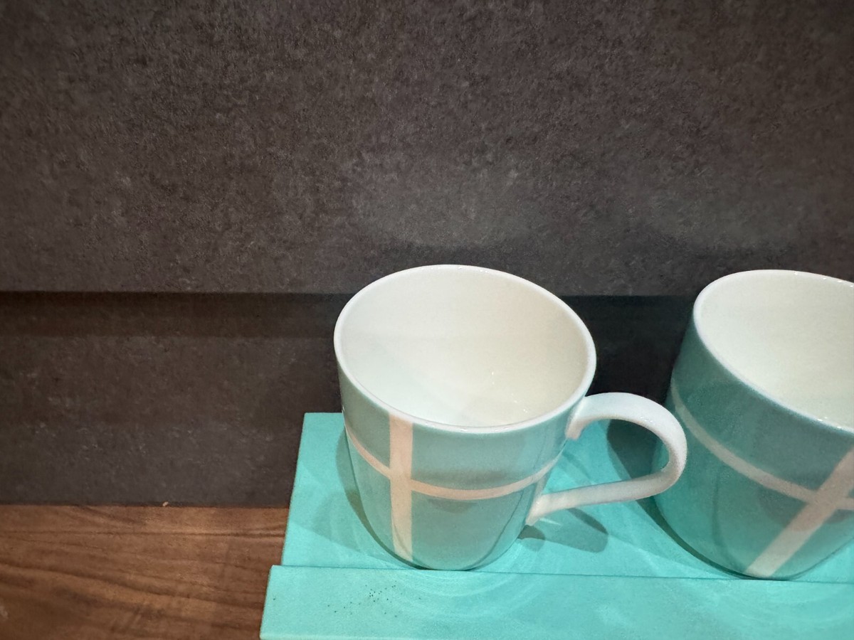 Tiffany & Co. Blue Ribbon Mug Cup 2pcs Set Authentic 225ml H 9cm