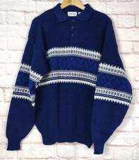 Vintage 90s Puritan Henley Sweater Mens L Blue Fair Isle Nordic Acrylic Grandpa