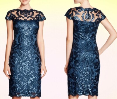 Tadashi Shoji Illusion Embroidered Sequin Lace Cap Sleeve Dress 6 $339 |  eBay