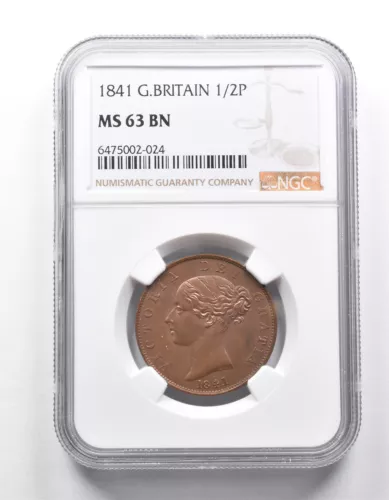 MS63 BN 1841 Great Britain 1/2 Penny NGC *9943