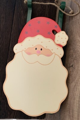 Adorable Santa Claus Face Wooden Sled Decor with Rope For Hanging On Wall  