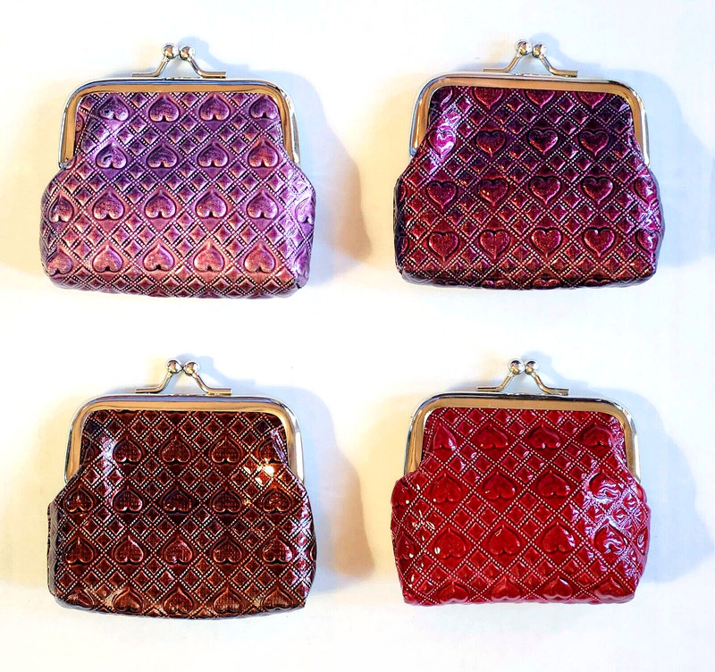 WHOLESALE LOT 6pc (4 colors) VINYL HEARTS COIN PURSE, HOLDER, CASE New/Old Stock