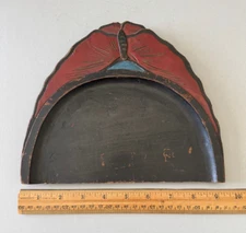 HAND CARVED PAINTED BUTTERFLY MOTH WOODEN SILENT BUTLER CRUMB CATCH DUSTPAN TRAY