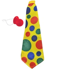 Giant Yellow Foam Clown Neck Tie & Honking Red Nose Set